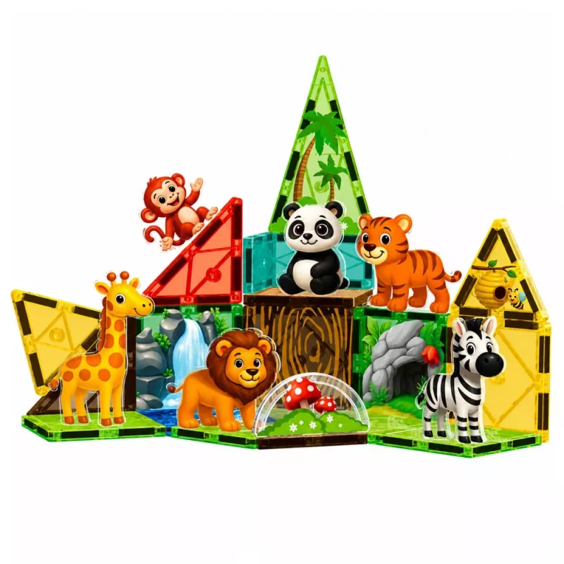 LEAN TOYS Magnētiskie konstruktora bloki Savvaļas dzīvnieki Džungļi ZOO 27 gab.