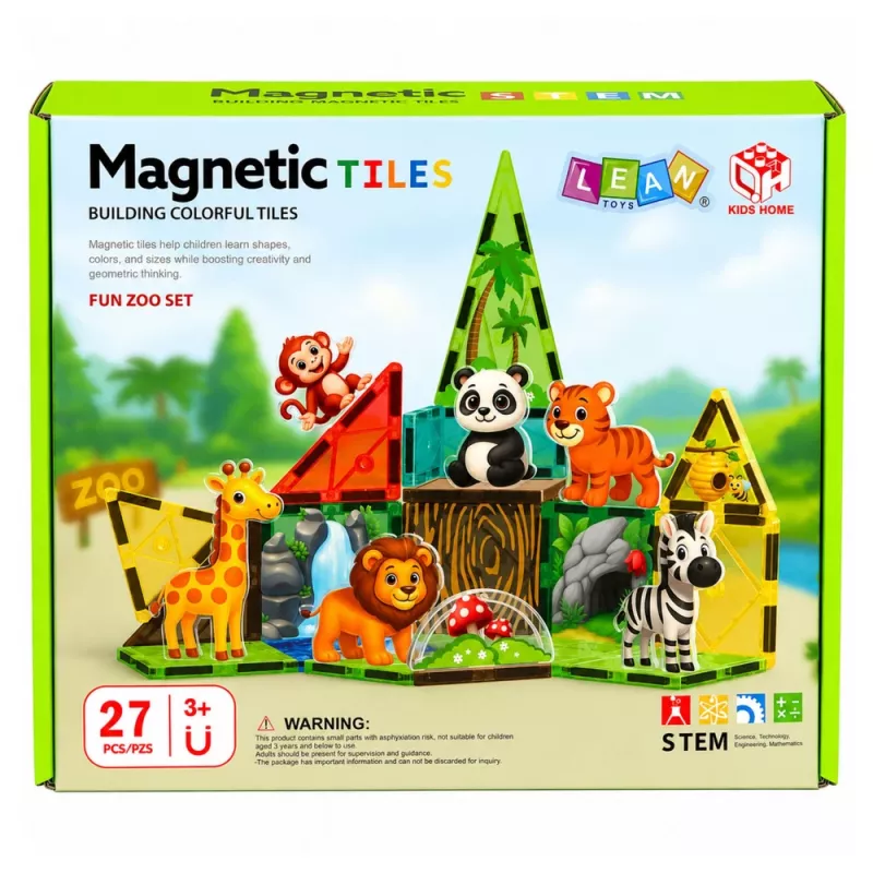 LEAN TOYS Magnētiskie konstruktora bloki Savvaļas dzīvnieki Džungļi ZOO 27 gab.