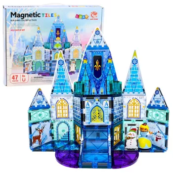 LEAN TOYS magnētiskie konstruktora bloki Ledus princeses pils zilā krāsā, 47 gab.