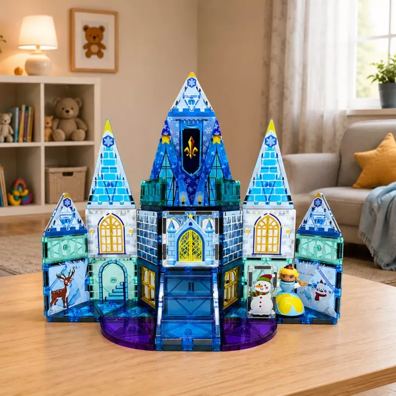LEAN TOYS magnētiskie konstruktora bloki Ledus princeses pils zilā krāsā, 47 gab.