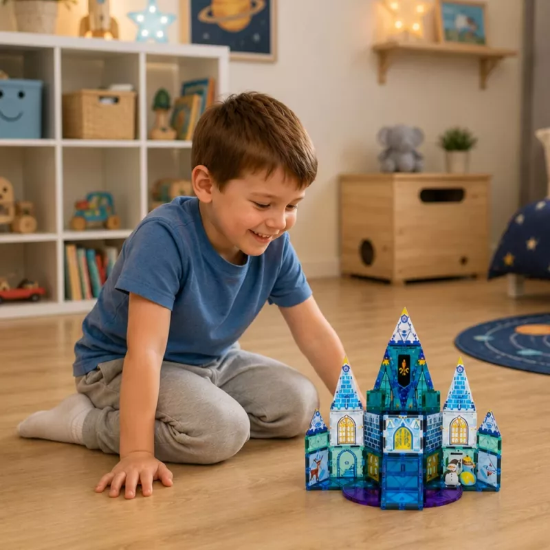 LEAN TOYS magnētiskie konstruktora bloki Ledus princeses pils zilā krāsā, 47 gab.