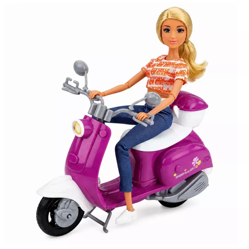 LEAN TOYS Anlily ceļotāja lelle ar skrejriteni, brillēm, tālruņa turētāju un aksesuāriem