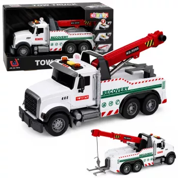 LEAN TOYS Būvniecības kravas automašīna ar regulējamu celtni, gaismām un skaņām, balta 1:14