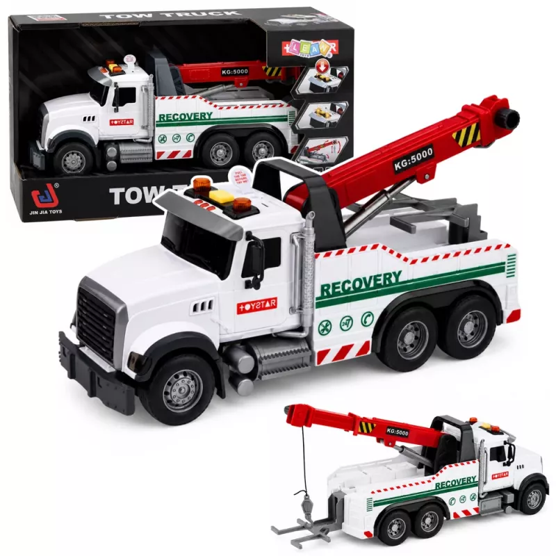 LEAN TOYS Būvniecības kravas automašīna ar regulējamu celtni, gaismām un skaņām, balta 1:14