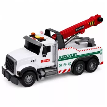 LEAN TOYS Būvniecības kravas automašīna ar regulējamu celtni, gaismām un skaņām, balta 1:14