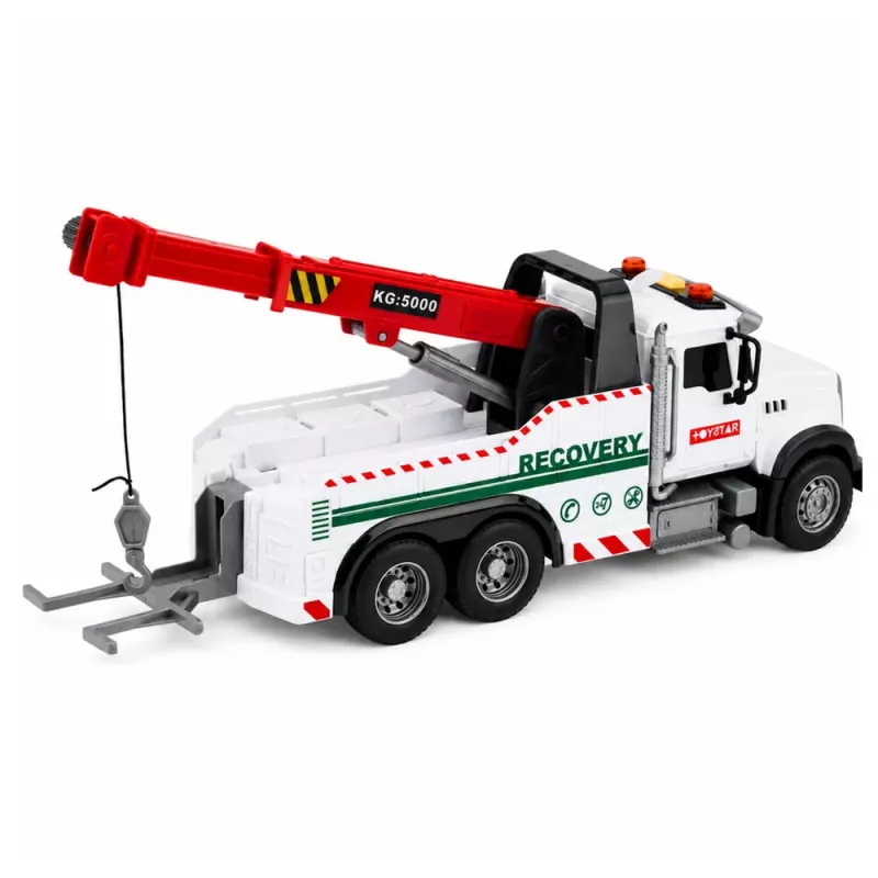 LEAN TOYS Būvniecības kravas automašīna ar regulējamu celtni, gaismām un skaņām, balta 1:14