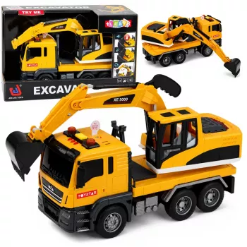 LEAN TOYS 1:14 RC ekskavators ar kustīgu kausu, gaismām un skaņu – dzeltens