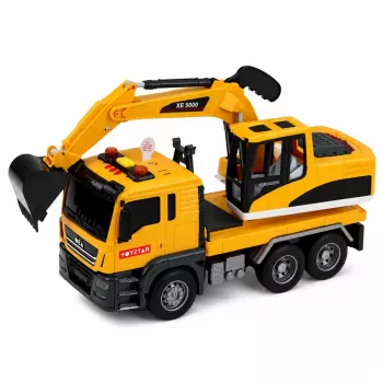 LEAN TOYS 1:14 RC ekskavators ar kustīgu kausu, gaismām un skaņu – dzeltens