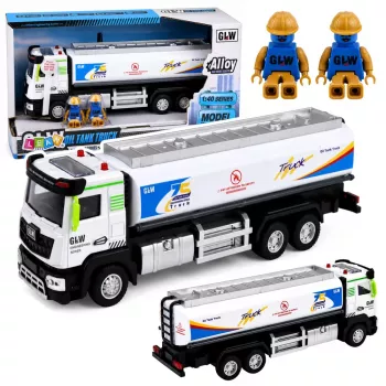 LEAN TOYS Metāla cisternas kravas auto ar inerces piedziņu, gaismām un skaņām, zils un balts, mērogs 1:40