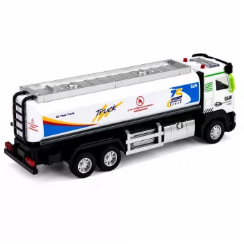 LEAN TOYS Metāla cisternas kravas auto ar inerces piedziņu, gaismām un skaņām, zils un balts, mērogs 1:40