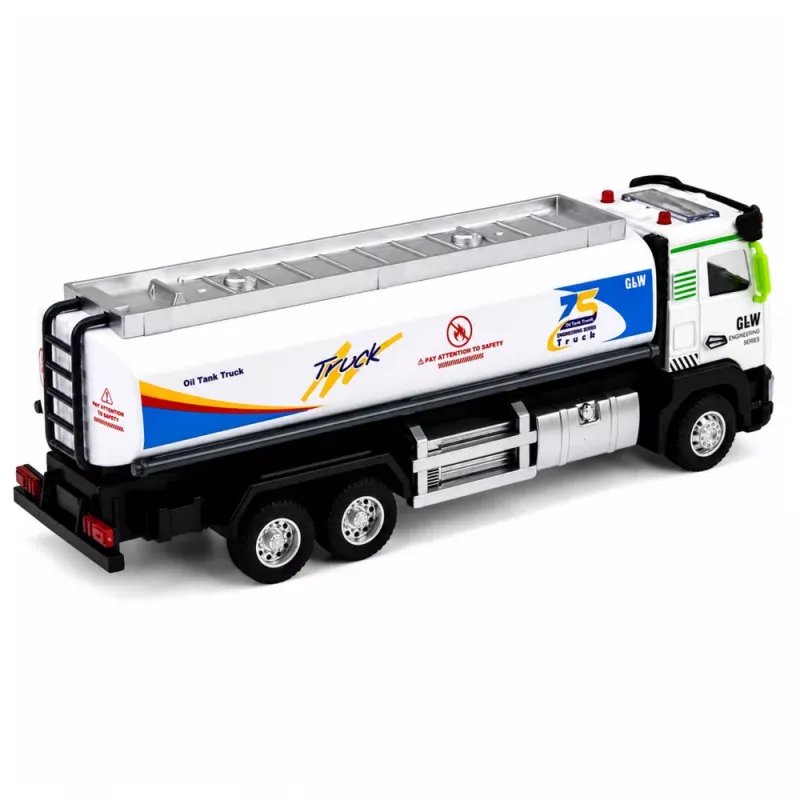 LEAN TOYS Metāla cisternas kravas auto ar inerces piedziņu, gaismām un skaņām, zils un balts, mērogs 1:40