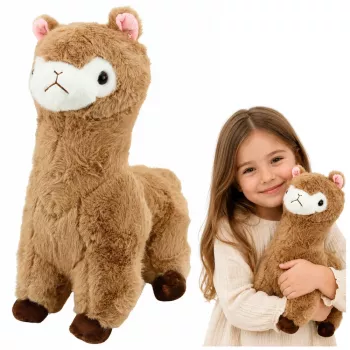 LEAN TOYS Plīša alpaka lama mīkstā rotaļlieta ar mīkstu kažokādu, bēša, 38 cm