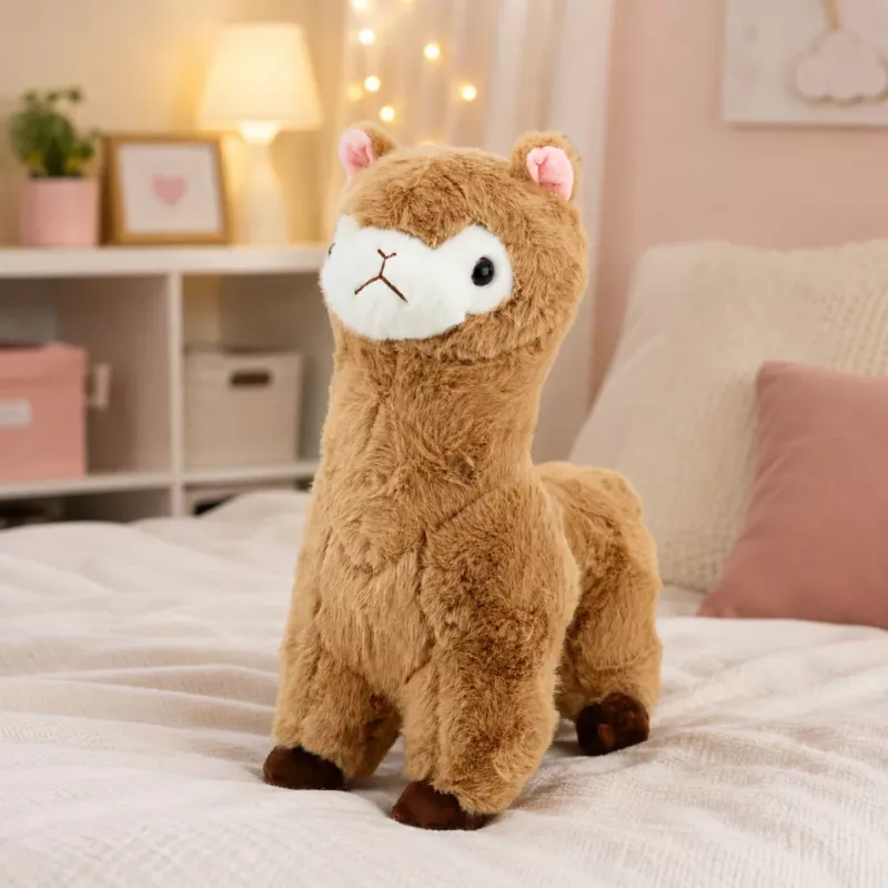 LEAN TOYS Plīša alpaka lama mīkstā rotaļlieta ar mīkstu kažokādu, bēša, 38 cm