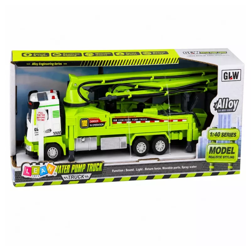 LEAN TOYS Betona sūkņa kravas automašīna ar gaismām, skaņām, ūdeni, vadību 1:40