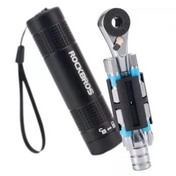 ROCKBROS TG-8601 sprūdrata velosipēda daudzrīks ar S2 tērauda uzgaļiem, cilindrisku alumīnija korpusu, melns