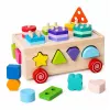 LEAN TOYS koka Montessori izglītojošais šķirotājs uz riteņiem ar formām un cipariem