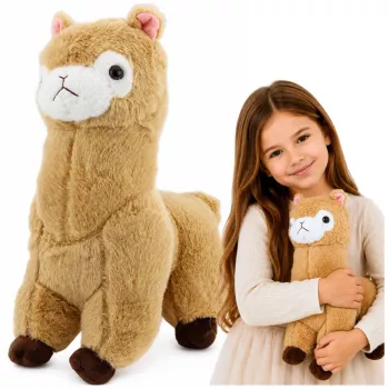 LEAN TOYS Plīša alpakas lama rotaļlieta, mīksta, krēmkrāsas, 38 cm