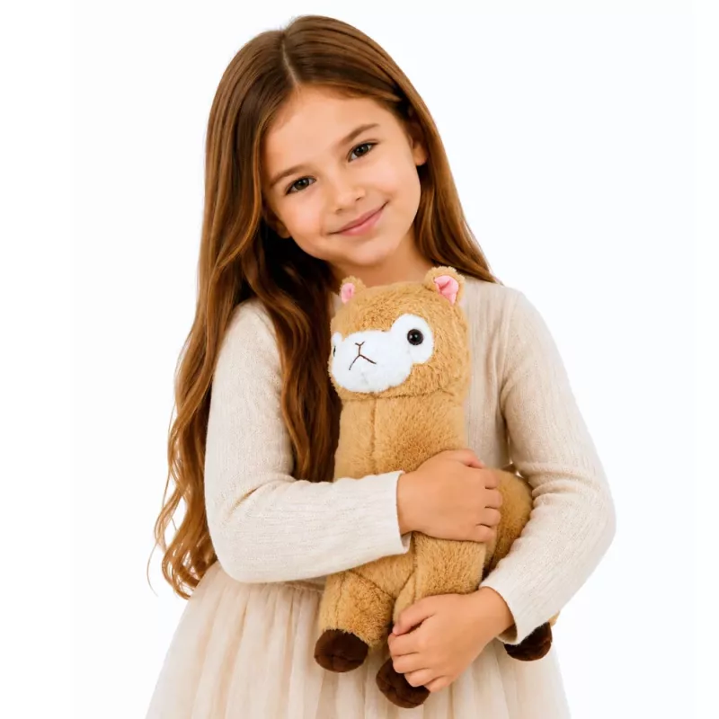 LEAN TOYS Plīša alpakas lama rotaļlieta, mīksta, krēmkrāsas, 38 cm