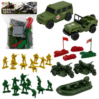 LEAN TOYS Militārais komplekts Karavīri Transportlīdzekļi Militārā bāze Tornis Figūriņas 46 gab.