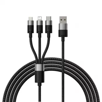 Baseus StarSpeed USB 3-in-1 daudzfunkciju uzlādes kabelis USB-C + Micro USB + Lightning 3.5A 1.2m Melns