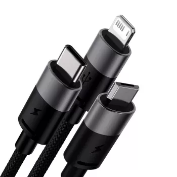 Baseus StarSpeed USB 3-in-1 daudzfunkciju uzlādes kabelis USB-C + Micro USB + Lightning 3.5A 1.2m Melns