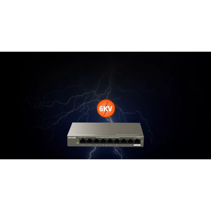 Tenda TEF1109P-8-102W 9 portu galda PoE slēdzis ar 8 PoE+ portiem, 102W budžetu, 10/100 Mbps
