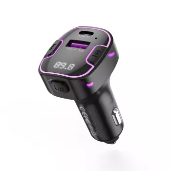 XO BCC12 Bluetooth 5.0 FM raidītājs ar divkāršu USB uzlādi, brīvroku zvanīšanu, LED displeju, USB/TF kartes MP3 atskaņotāju, automašīnas akumulatora sprieguma monitoru 12V/24V transportlīdzekļiem
