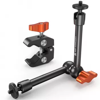 KF Magic Arm + Super Clamp stiprinājuma komplekts ar 1/4 collu un 3/8 collu vītnēm, 15-55mm žoklis, melns
