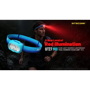 Nitecore UT27 MB 800 lūmenu divu staru galvas lukturis ar sarkano gaismu