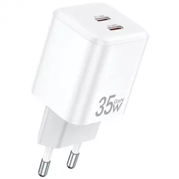 AWEI PD65-EU 35W GaN Dual USB-C sienas lādētājs balts