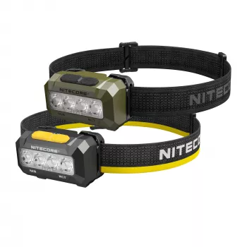 Nitecore HA19 600 lūmenu balta un sarkana LED galvas lampa ar IPX7 ūdensizturības klasi, 100 m staru kūļa attālumu, divu pogu interfeisu, atstarojošu galvas saiti, 3x AAA barošanu