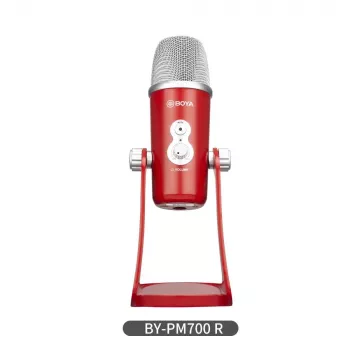 BOYA BY-PM700R USB kondensatora mikrofons ar kardioīdu, omnidirekcionālu, bidirekcionālu un stereo polārajiem modeļiem, 3.5mm austiņu izeju, pastiprinājuma kontroli, izslēgšanas pogu un integrētu galda statīvu