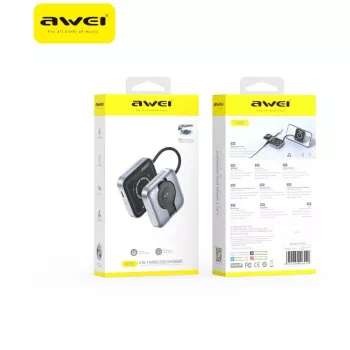 AWEI W35 3-in-1 bezvadu uzlādes stacija 15W pelēka