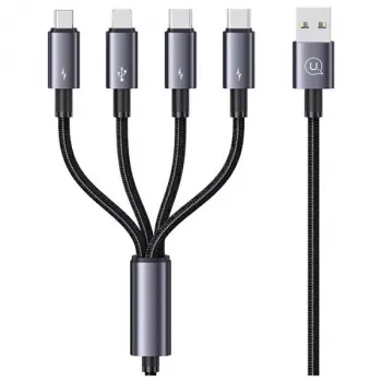 USAMS 4-in-1 daudzfunkciju lādēšanas kabelis 2x USB-C / Lightning / Micro USB 15W 1.2m Melns