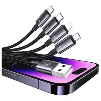 USAMS 4-in-1 daudzfunkciju lādēšanas kabelis 2x USB-C / Lightning / Micro USB 15W 1.2m Melns