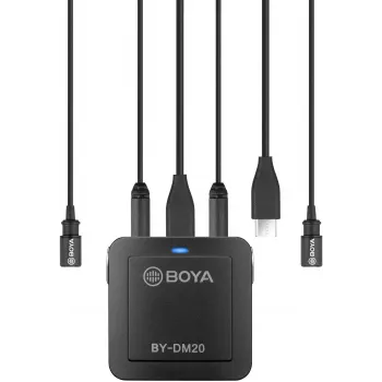 BOYA BY-DM20 divu kanālu digitālais stereo kondensatora mikrofons ar USB-C, Lightning un USB-A savienojumu, omnidirekcionāls, 25Hz-20kHz, iOS, Android, Windows, Mac