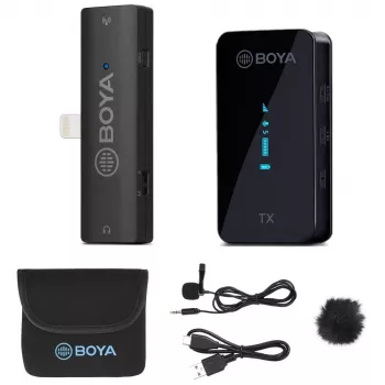 BOYA BY-XM6-S3 2.4GHz divu kanālu bezvadu mikrofonu sistēma iOS ierīcēm ar Lightning savienotāju