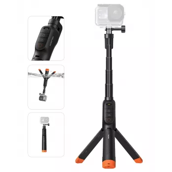 TELESIN Ūdensizturīgs pašbildes stabs ar tālvadību DJI Osmo Action kamerām, 15m IPX8, izvelkams līdz 60cm, melns