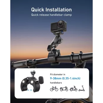TELESIN Magic Arm Clamp Mount priekš DJI Osmo Action 5 Pro/4/3, Osmo 360, GoPro, Insta360 – S3-HBM-14-TDJ