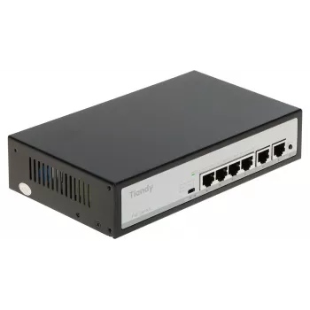 Tiandy TC-P3S06 4 portu PoE slēdzis ar 2 augšupielādes portiem, 65W budžets, IEEE 802.3af/at, nepārvaldīts, galda/sienas montāža