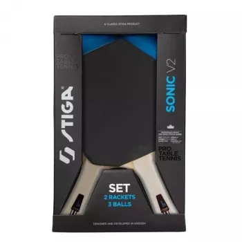 STIGA Sonic V2 Hobby galda tenisa komplekts – 2 raketes, 3 bumbiņas, tīkls un stabi