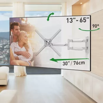 Barkan BM343XLW pilnas kustības TV sienas stiprinājums 13-65 collu ekrāniem, 36kg, balts