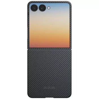 PITAKA Edge Case Samsung Galaxy Z Flip5 - Fusion Weaving melns/pelēks aramīda šķiedras plāns uzspiežamais vāciņš ar MagSafe saderību