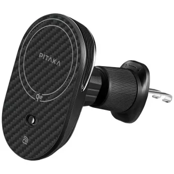 PITAKA MagEZ Pro 2 Qi2 15W NFC MagSafe autostiprinājums bezvadu lādētājs Melns-Pelēks