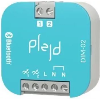 PLEJD DIM-02 2-kanālu bezvadu dimmeris, 2x100VA, Bluetooth Mesh, DIN sliedei