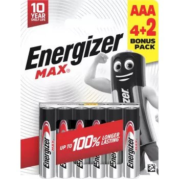 Energizer Max AAA sārma baterijas, 1,5 V, 6 gab. (4+2)