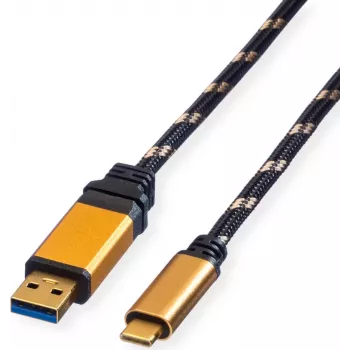 ROLINE GOLD USB 3.2 Gen 1 USB-A uz USB-C kabelis, 1m, melns, zeltīti savienotāji