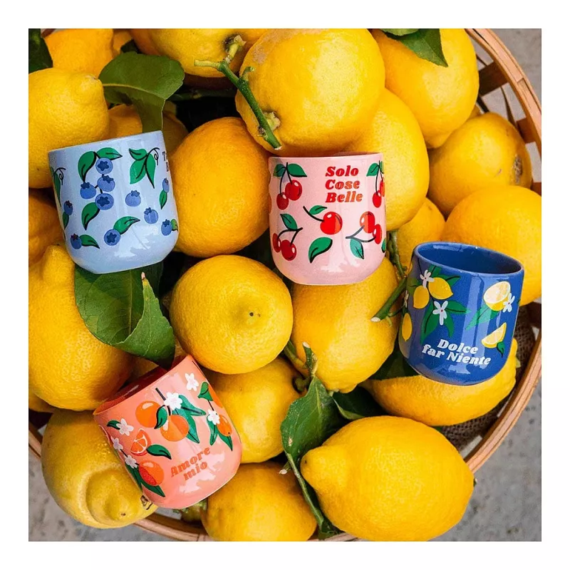 Bialetti Fruit Vibes Keramikas kafijas krūzīšu komplekts, 300 ml, daudzkrāsains, piemērots trauku mazgājamai mašīnai un mikroviļņu krāsnij
