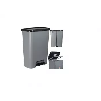 Curver Deco Bin 50L atkritumu tvertne ar pedāli, tumši pelēks korpuss ar melnu vāku un pedāli