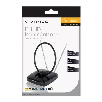 Vivanco VVTV2ANTCIRCLE iekštelpu antena DVB-T/T2, DAB/DAB+ un FM radio, melna